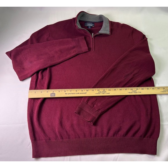 Lands End Mens Burgundy 100% Supima Cotton Quarter Zip Pullover Sweater Large - Picture 4 of 9